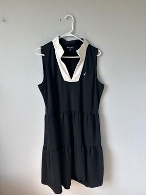 Nautica jeans, banded collar, V-neck dress